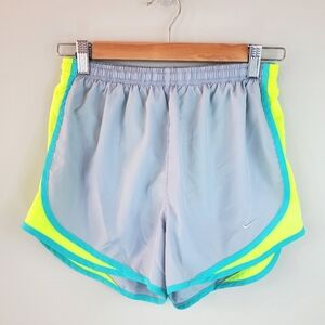 Nike Size S Dri-Fit Gray Green Neon Shorts With Inside Bottom And Drawstring